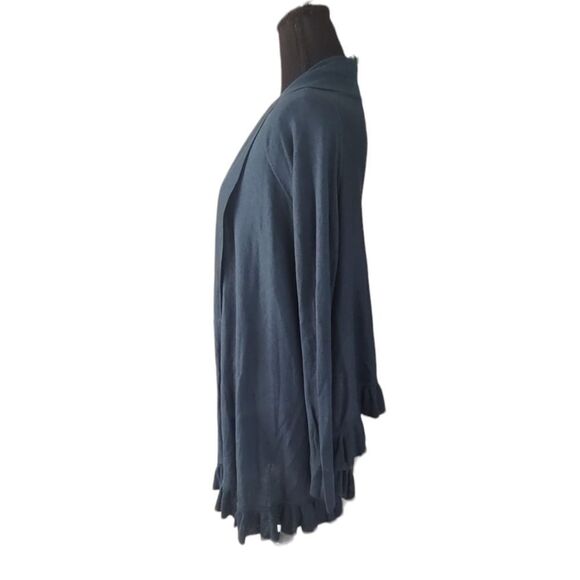BCBGMaxazria Silk Cashmere Teal Ruffle Open Front Cardigan Sweater Small - Picture 3 of 6